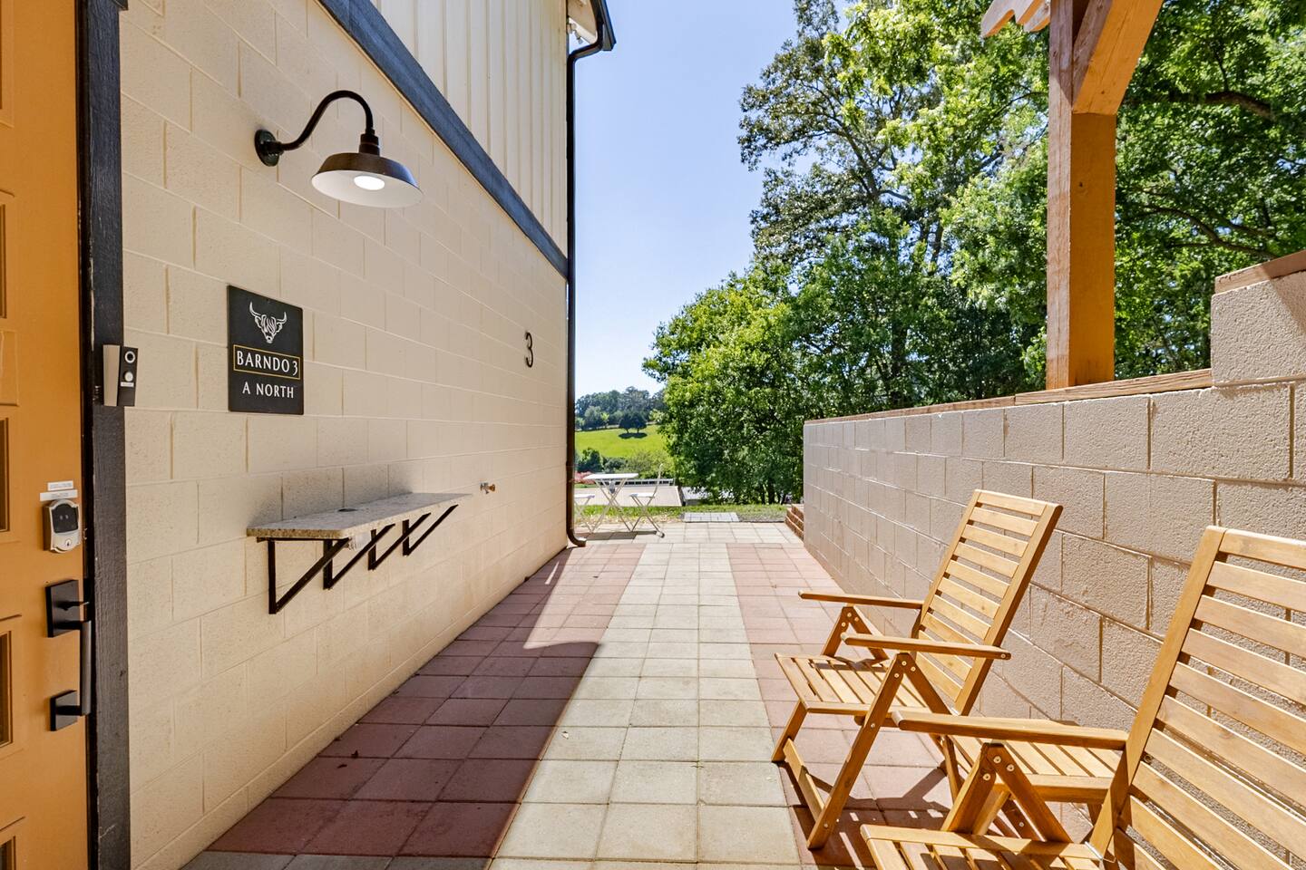 Barndo 3A · North one-bedroom at Cedar Pond Farms in Jefferson City — a one-bedroom barndominium suite on a working farm with Scottish Highland cattle.