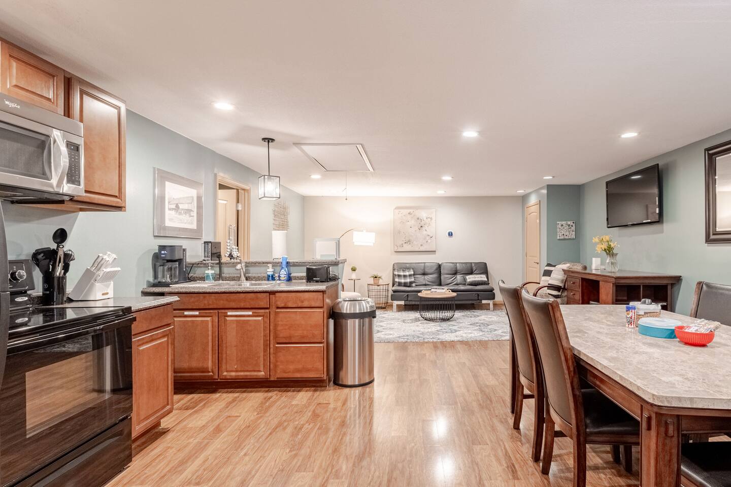 Inside Executive Apartment A, a European-style apartment at Cedar Pond Farms — our fluffy Highland cow farm just outside the Smoky Mountains.