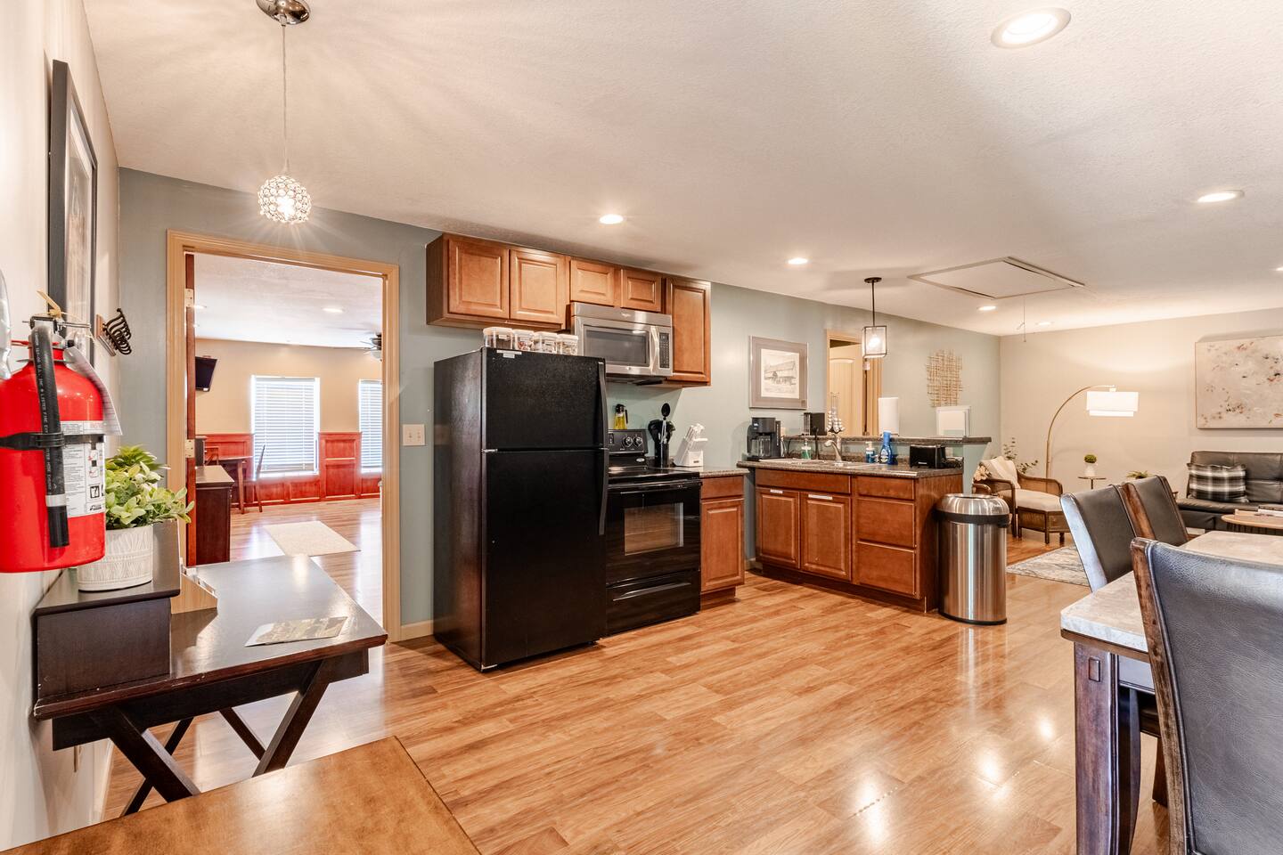 Inside Executive Apartment A, a European-style apartment at Cedar Pond Farms — our fluffy Highland cow farm just outside the Smoky Mountains.