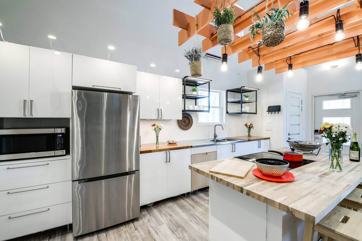 Inside Barndo 2 · Entire Building, a whole-barndominium rental at Cedar Pond Farms — our fluffy Highland cow farm just outside the Smoky Mountains.